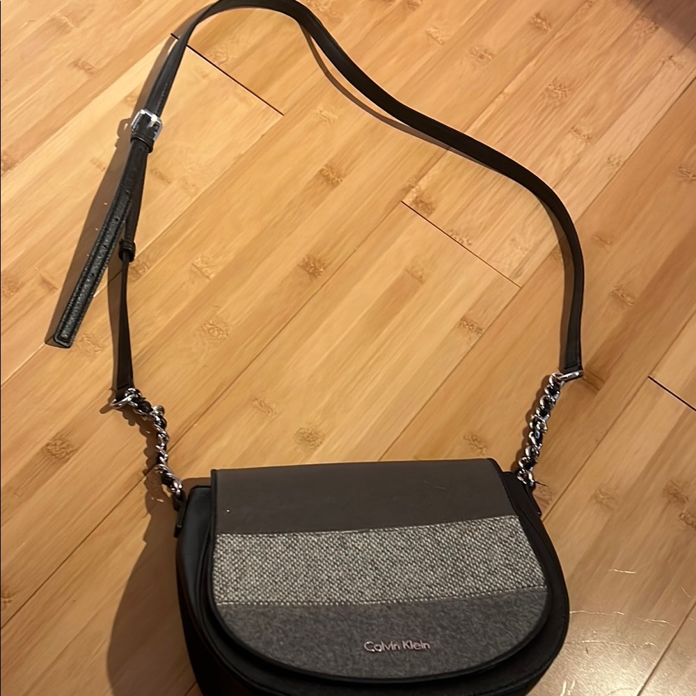 Calvin Klein Black and Gray Crossbody Bag with Adjustable Strap